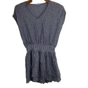 Rails Women's Lucca Smocked Mini Dress Cap Sleeve Linen Stripe Size Small